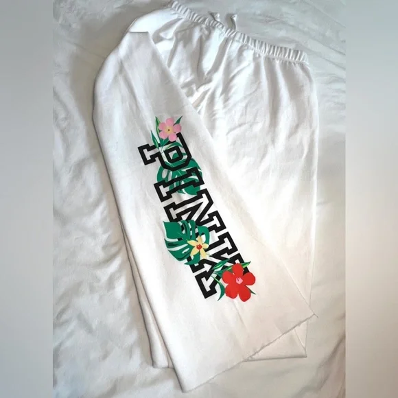 NWOT PINK Victoria’s Secret White Everyday Lounge Boyfriend Logo Pant Size M - Picture 2 of 8